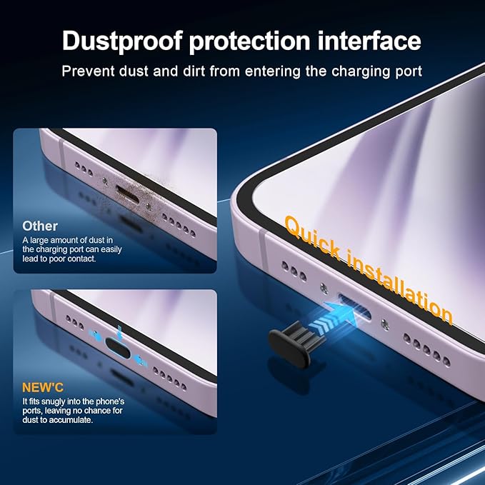 NEW'C 3x for iPhone 14 Screen Protector (6.1 inches)+ 3x Camera Lens Protector, Sensor Protection + Dust Plug - Case Friendly Tempered Glass Film, Ultra Resistant