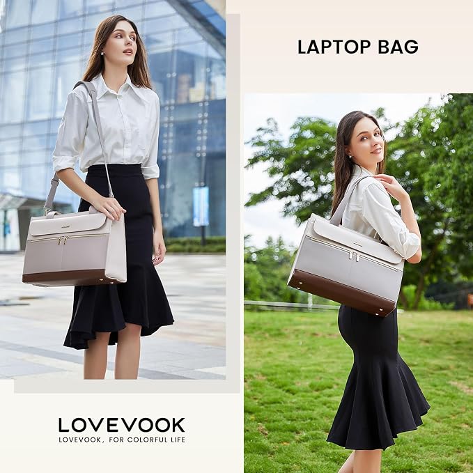 LOVEVOOK Laptop Bag for Women 15.6 Inch Tote Work Professional Leather Computer Briefcase Waterproof Handbag Shoulder Large Capacity Business Teacher Office Crossbody Purse