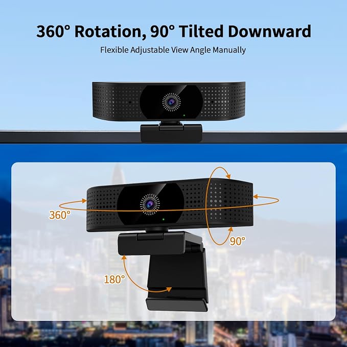 1080P Wireless Webcam for PC, Webcam with Noise-reducing Mic, 92°FOV，360° Rotation, Plug and Play, Wireless Camera Works with Skype, Zoom for Conference meetings, video calls (USB-powered Version)