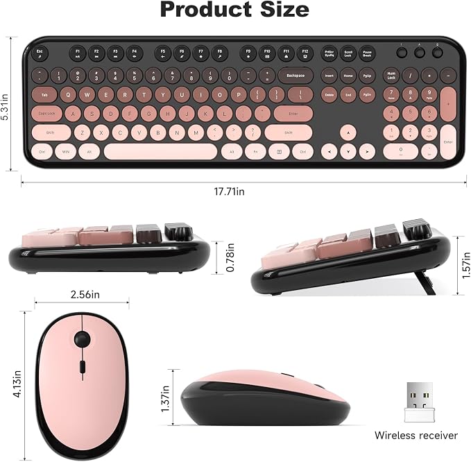 MOFII Wireless Keyboard and Mouse Combo, 2.4GHz Retro Typewriter Keyboard Full Size, Quiet Click Mouse, USB Receiver Plug and Play, for PC, Laptop, Desktop, Windows (BlackBerry Gradient)