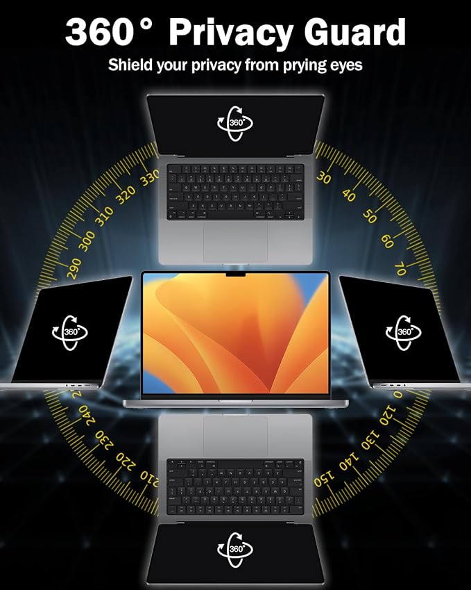 F FORITO 14 Inch 16:10 Laptop Privacy Screen Protector, 360° Anti Peeping and Anti Glare Laptop Privacy Shield Compatible with All 14" Laptops with 16:10 Aspect Ratio