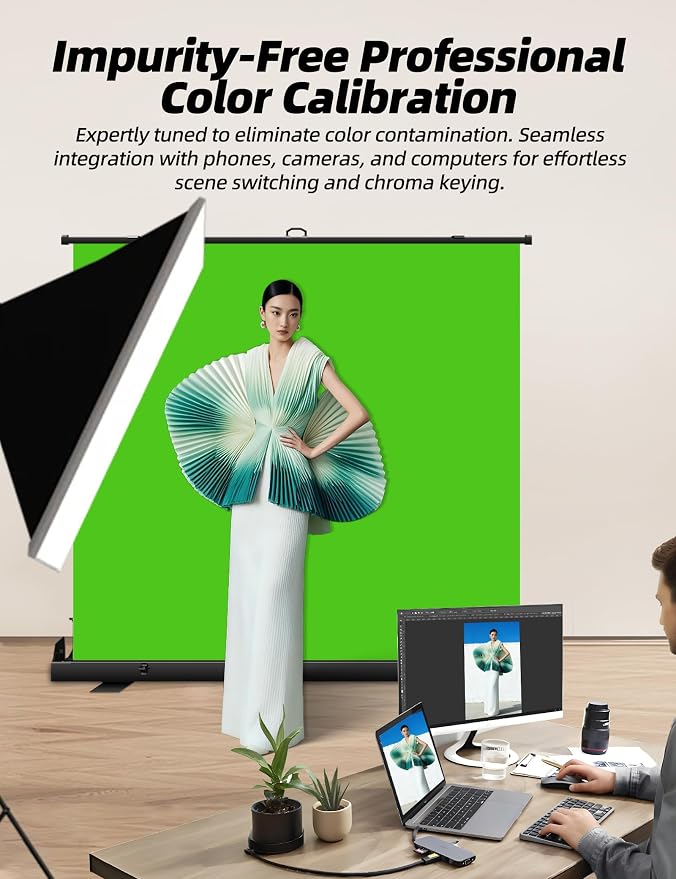 78.7 x 82.7in Large Collapsible Green Screen Backdrop,Portable Retractable Photo Background Chroma Key Panel with Stand Photography Backdrops for Video Conference,Photographic Studio,TikTok