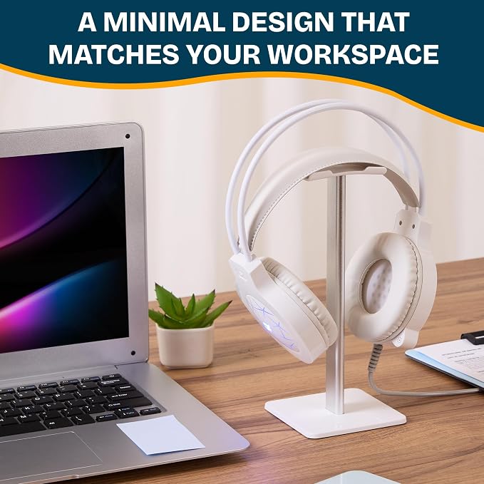 Headphone Stand for Desk - U Shaped Universal Headset Holder with Flexible Headrest, Sturdy Gaming Headphone Holder for Desk, Anti-Slip Base Headset Stand, Compatible with Most Headphones (White)