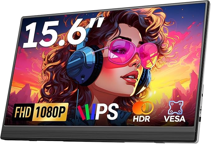 Portable Monitor for Laptop FHD 15.6" 1080P Ultra-Slim USB-C&HDMI External Second Screen for Laptop Travel Monitor Dual Speaker-Screen Extender for PC/Mac/Phone/PS4/5/Xbox/Switch-VESA*2