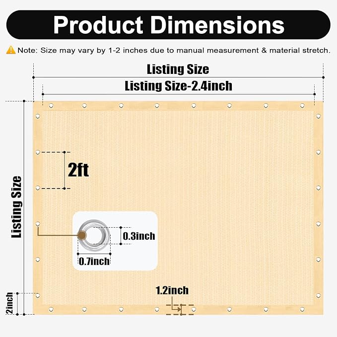 Artpuch 90% Sun Shade Cloth, 8 x 12 FT Pergola Shade Cover Canopy with Grommets, Sun Screen Fabric Tarp for Patio, Outdoor, Garden, Backyard, Wheat