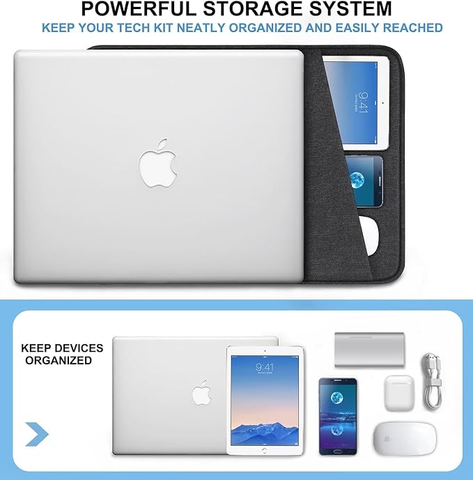 Laptop Sleeve 13 inch, Shockproof Protective Computer Case with Accessories Pocket, Portable Laptop Bag Compatible with 13 in New MacBook Air, MacBook Pro 13 inch, Black