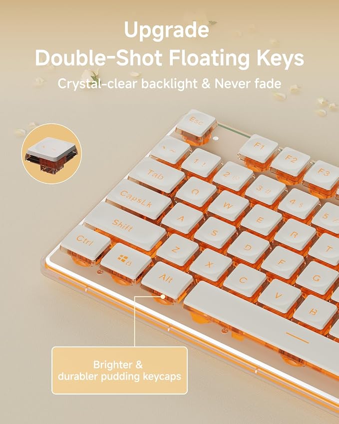SEUNKWANG EWEADN V3 Wireless Keyboard and Mouse with Single Backlit, Metal Panel, Bluetooth/2.4G Rechargeable Computer Keyboard and Mouse Combo Silent Lighted Full Size Cute Keyboards-Rose Gold