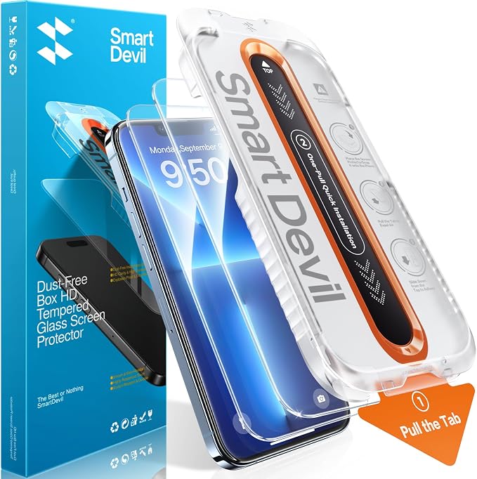 SMARTDEVIL 2 Pack Screen Protector for iPhone 13 Pro Max/iPhone 14 Plus, 9H Hardness Military Grade Shatterproof HD Clear Tempered Glass, Easy to Install, Auto Bubble-Free and Dust-Free Box