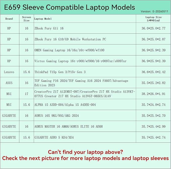Smatree Elite Laptop Sleeve for 16 inch HP OMEN Gaming 16/ZBook Fury, Lenovo ThinkPad, ASUS TUF Gaming, MSI Creator/CreatorPro, GIGABYTE, Protective Laptop Case with Pocket(E659)
