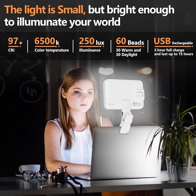 BANSINE Portable LED Photo Light - USB-Rechargeable, Up to 6500K Color Temperature for Selfie, Zoom Conference, Video, Makeup