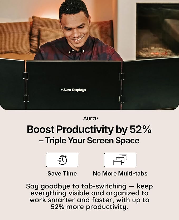 Triple Aero Pro Max 18.5" | Premium Triple Portable Monitor Extender | Full Aluminum | Quad Screens | 3×18.5” FHD 1080P HDR IPS | USB-C & HDMI | Compatible with 11-18” (3X 18.5 Full HD)