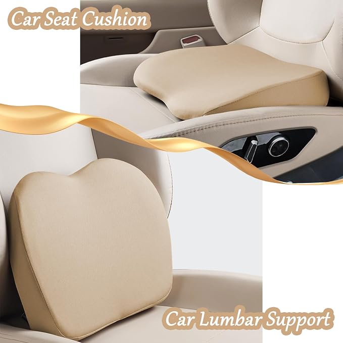 2 in 1 Wedge Car Cushions or Lumbar Support for Driving - 3.5 Inches Soft Memory Foam Driver Seat Cushion for Car Truck - Comfort Coccyx Cushion for Tailbone & Back Pain Relief, Gray