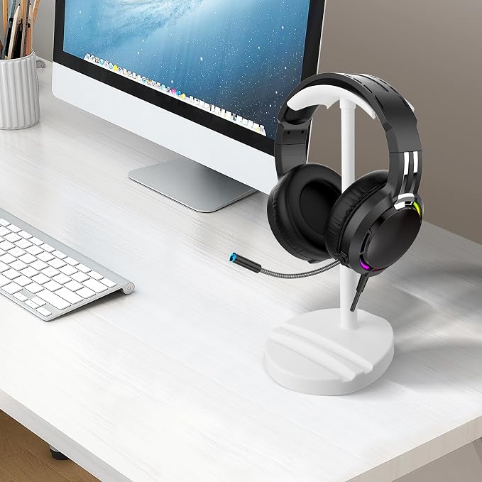 YAODHAOD Desktop Headphone Stand, Universal Headphone Holder with Phone Holder,Anti-Slip Base, for Desk, Office, Home Headphones Support Accessory (White)