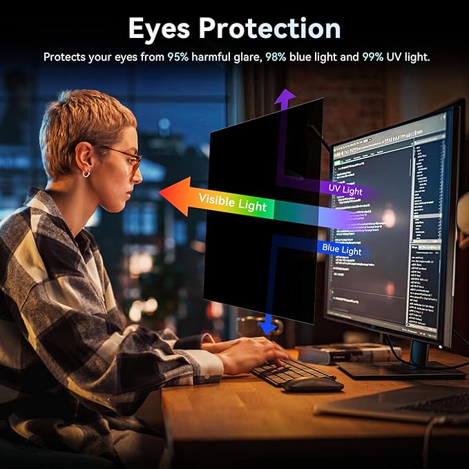 [2-Pack] 24 Inch Computer Privacy Screen Filter for 16:10 Widescreen Monitor, Removable Eye Protection Anti Glare Blue Light Filter Privacy Shield, Anti Spy Screen Protector Film 24 In