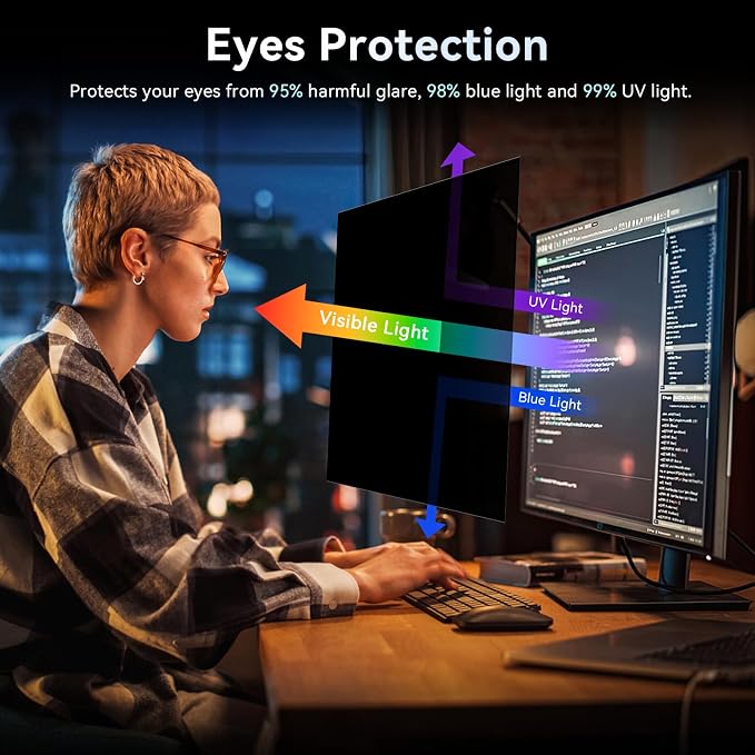 [2-Pack] 23.8 Inch Computer Privacy Screen Filter for 16:9 Widescreen Monitor, Removable Eye Protection Anti Glare Blue Light Filter Privacy Shield, Anti Scratch Anti Spy Screen Protector Film 23.8 In