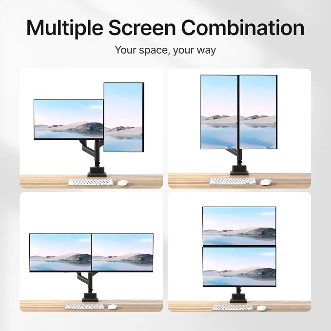 monTEK Dual Monitor Mount Tall Monitor arms for 2 Monitors for 17 to 35 Inch Curved Screen Holds 35 Lbs Adjustable Heavy Duty Monitor Desk Mount Cable Management, VESA 75/100mm