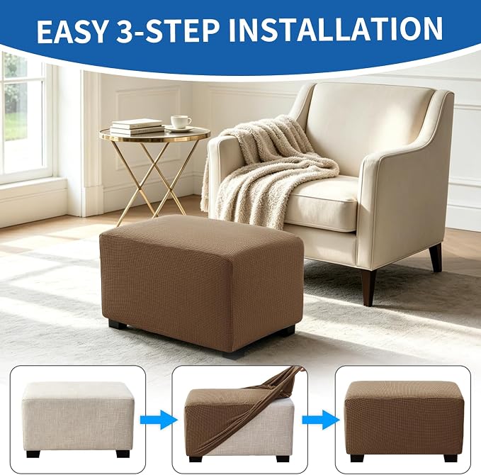 Ottoman Covers Ottoman Slipcovers Folding Storage Stool Washable Furniture Protector,Elastic Foot Stool Foot Rest Protector for Living Room Bedroom,X-Large,Brown