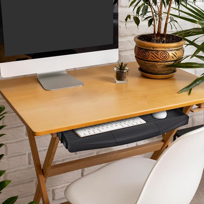 VILLCASE Keyboard Tray Under Desk, Pull Outkey Board Tray for Desk with Drawer C Clamp, 19.6" x 9" Slide-Out Mouse Computer Platform for Home Study Office