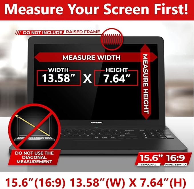 15.6 Inches Magnetic Privacy Screen Filter for Laptop 16:9 Widescreen Monitor | Computer Privacy Shield | Anti Glare & Blue Light Filter | Eye Protection | Anti-SPY | Anti-Scratch Protector