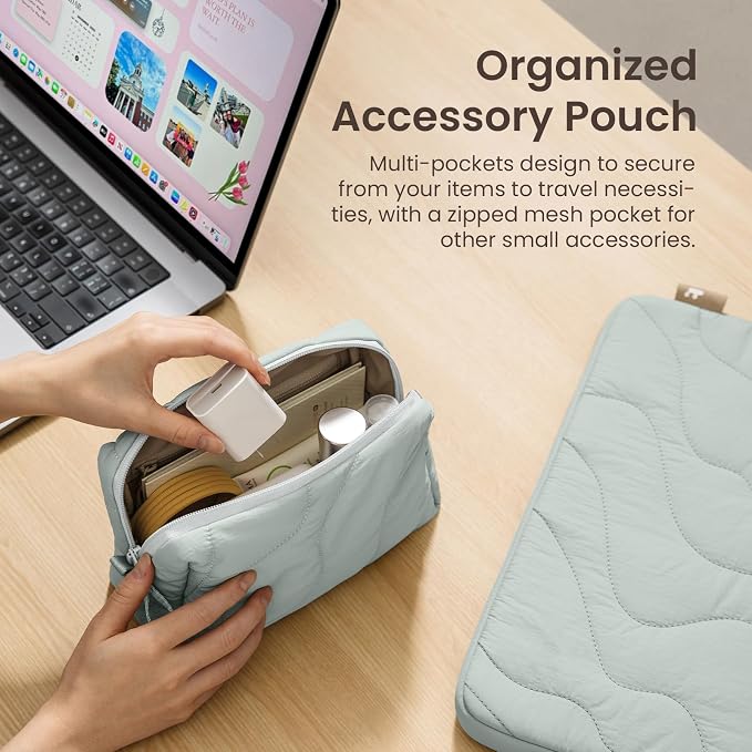 tomtoc 360 Protective Puffy Laptop Sleeve Set for 15-inch MacBook Air M5/A3448 (2026), M4/A3241, M3/A3114, M2, Quilted Soft Puffer Bag with a Tech Pouch for 15" Surface Laptop 7(Copilot+ PC)/6/5/4/3