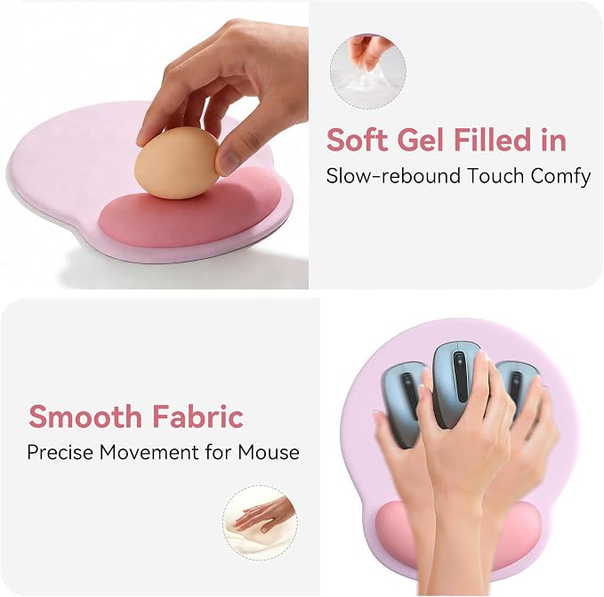 Ergonomic Mouse Pad with Wrist Rest,Mousepad with Wrist Support - Cute Gel Portable Mouse Pads for Desk Laptop,Computer,Office & Home Decor-(Pink Plants)