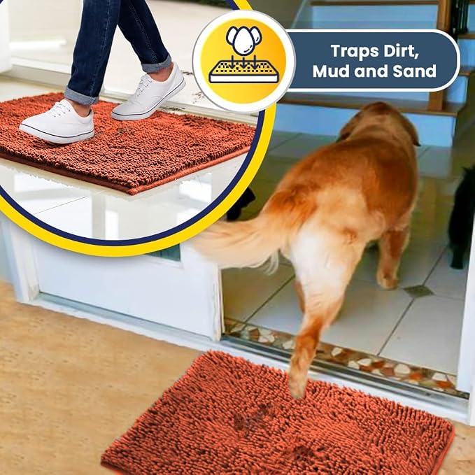 Muddy Mat® | Super Absorbent Door Mat Indoor, Microfiber Quick Dry Chenille Entryway Rug, Non-Slip Front Door Mat, Indoor Mats for Entryway, Machine Washable Pet Rug, Orange XL 35" x 60"