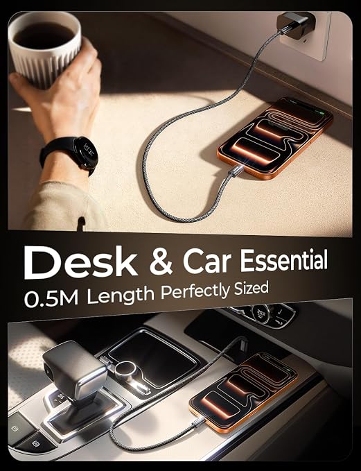 LISEN USB C to USB C Cable, 240W C to C Cable Fast Charging [1.6FT,2 Pack] Type C Charger Fast Charging USBC to USBC Cable for iPhone 17 16 15 Pro Max iPad MacBook Neo Air Pro Samsung S26, Orange