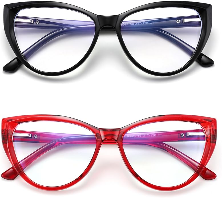 TEAPLMTT 2 Pack Cat Eye Blue Light Blocking Glasses for Women Trendy TR90 Frame Anti Blue Ray Eyesatrain Computer Eyeglasses