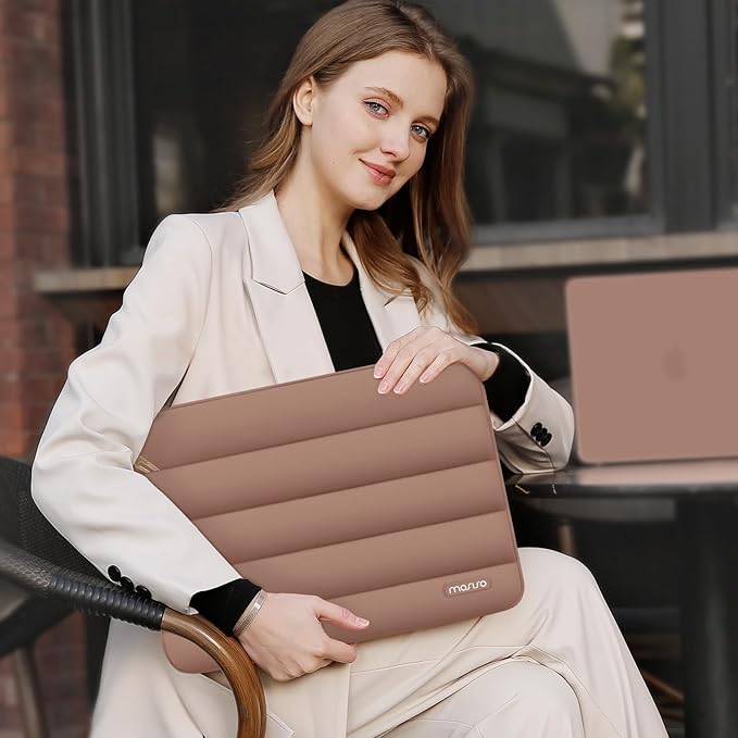 MOSISO Laptop Case 16 inch, 15-15.6 inch Puffy Laptop Sleeve Compatible with MacBook Pro 16 M5 M4 M3 M2 M1, HP Dell ASUS Acer Toshiba Lenovo, Polyester Horizontal Bag with Small Case, Mocha