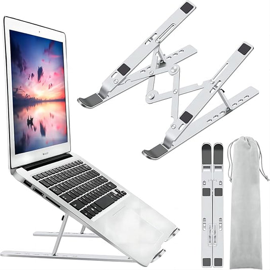 Leeboom Laptop Stand for Desk, Ergonomic Adjustable Aluminum Foldable Portable Computer Stand, Lecterns & Podiums, Fits 10-15.6" MacBook Air Pro HP Lenovo Dell Laptops & Tablets(Silver)