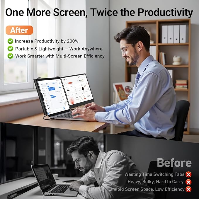 Vixtan 1.3lbs Ultra-Light Laptop Screen Extender, 14" FHD 1080P Portable Dual Monitor, Ultra-Thin Plug & Play for 13"-17" Laptops