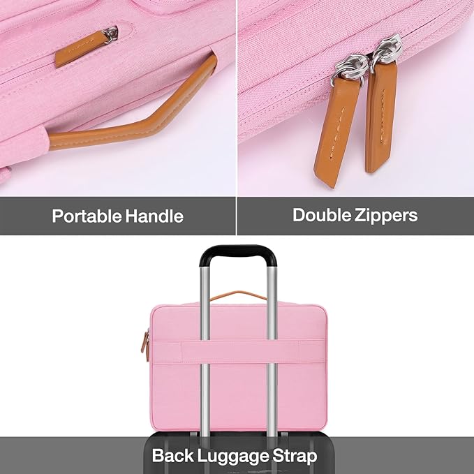MOSISO 360 Protective Laptop Case 15 inch, 15 inch Laptop Sleeve Compatible with MacBook Air M4 M3 M2 2025 2024 2023, Dell XPS Plus, Side Open Carrying Case with 4 Zipper Pockets&Handle, Pink