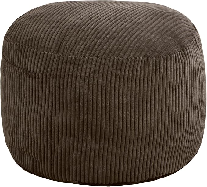Round Stuffed Pouf Ottoman,Corduroy Foot Rest with Rebound Foam Filled, Furry and Fluffy Foot Stool Ottoman, Floor Poufs for Living Room (Brown, 26" D x 26" W x 18" H)