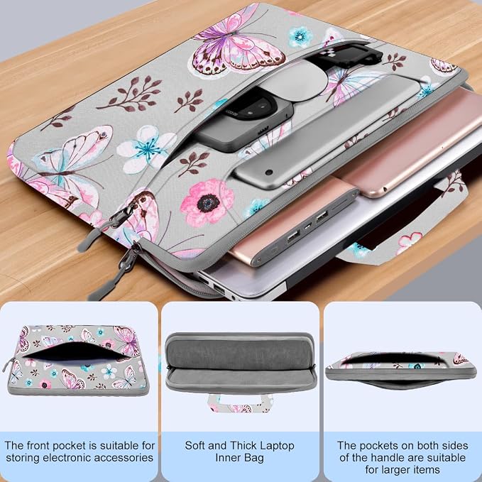 Laptop Case 15.6 inch Shoulder Bag, Durable Shockproof Protective Computer Carrying Briefcase with Multi-Pockets and Strap Compatible with Most 15.6 inch Notebooks,Butterfly