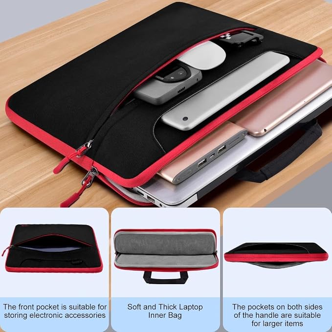Laptop Case 16 inch Shoulder Bag,Shockproof Water-Resistant Handbag with Strap Compatible with MacBook Pro/Neo 16" M5 M4 M3 M2 M1,Mac Air 15 M5,XPS 15/16 and Most 15"-16" Notebooks,Black red
