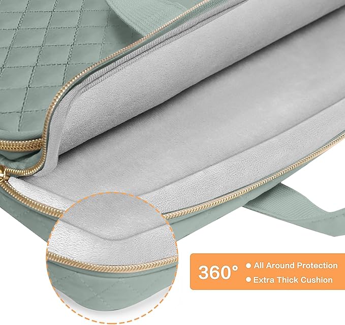 MOSISO 360 Protective Laptop Case 16 inch,15-15.6 inch Laptop Sleeve Compatible with MacBook Pro 16 M5 M4 M3 M2 M1 HP Acer Dell Lenovo,Square Quilted Bag Cover with 2 Pockets&Handle&Belt,Antique Green
