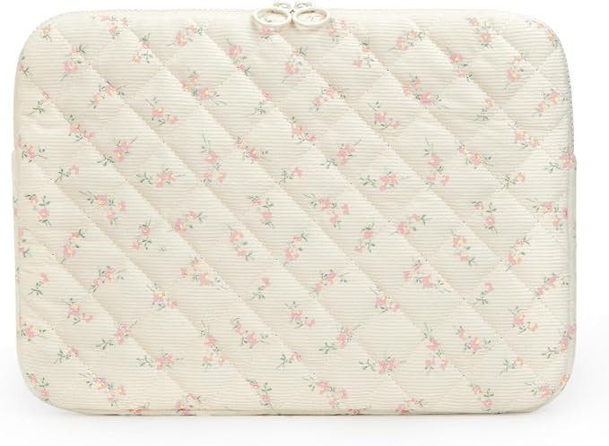 Puffy Laptop Sleeve 13 Inch Cute Quilted Laptop Protective Case Padded Floral Computer Sleeve for MacBook (B-Light Pink, 13 Inch)