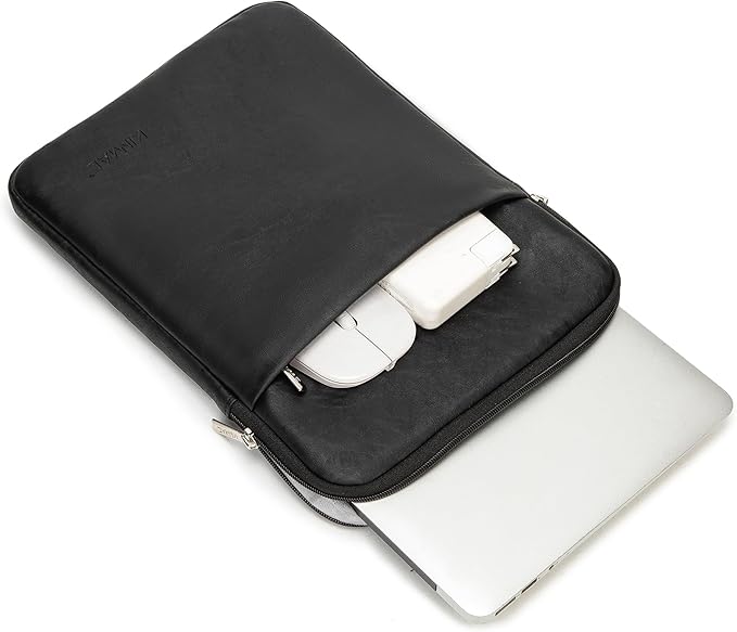 Kinmac 360° Protective Vertical Laptop Sleeve Case Cover Bag (Black PU, 12.5 inch-13.3 inch)