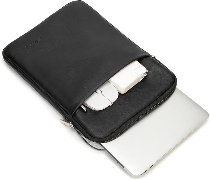 Kinmac 360° Protective Vertical Laptop Sleeve Case Cover Bag (Black PU, 13.5 inch-14 inch)