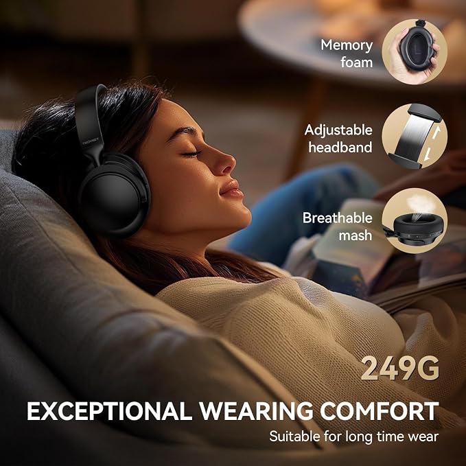 TECKNET Noise Cancelling Headphones Wireless & Wired, 70H Playtime Bluetooth Headphones Wireless Over Ear Built-in Mic,3.5mm Cable Dual Connection Foldable Headset Comfort for Home Office Travel,Black