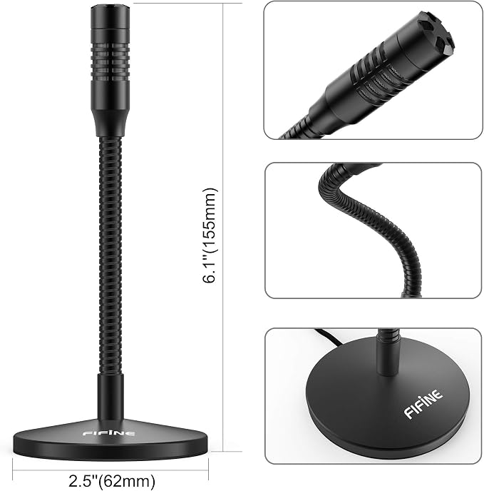 FIFINE Mini Gooseneck USB Microphone for Dictation and Recording,Desktop Microphone for Computer Laptop PC.Plug and Play Great for Skype,YouTube,Gaming, Streaming,Voiceover,Discord and Tutorials-K050