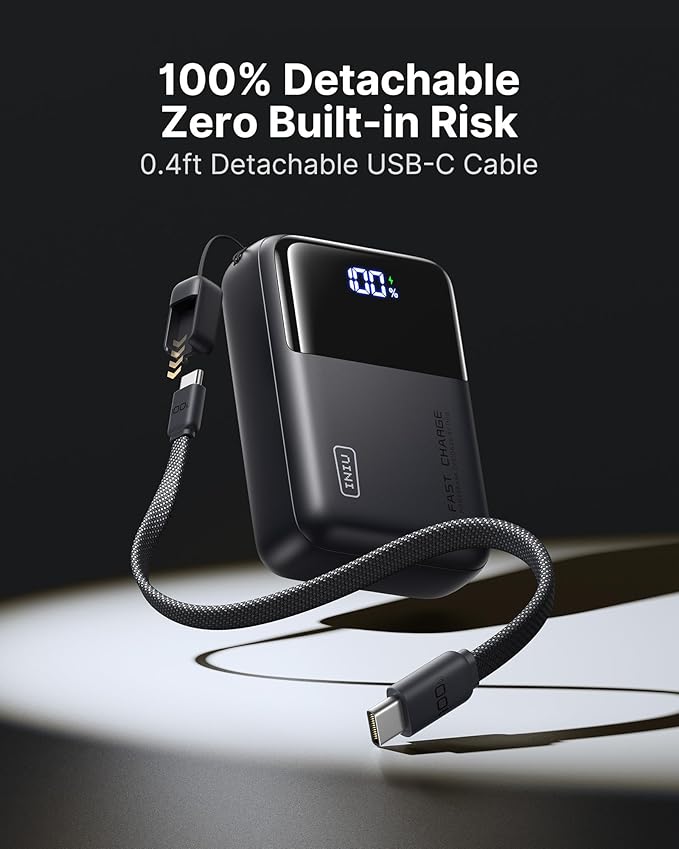 INIU 100W Fast Charging Power Bank, Smallest 25000mAh High Capacity Laptop Portable Charger, 3-Port Battery Phone Pack with Detachable USB C Cable for Flight-Safe Travel Working, Metallic Coffee