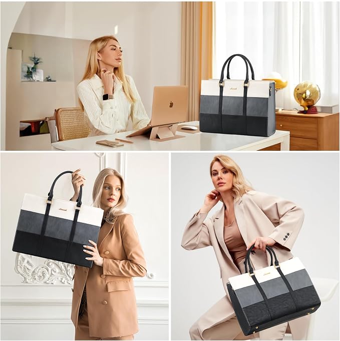 LOVEVOOK Laptop Bag for Women, 15.6 Inch Laptop Tote Bag, Vintage Leather Work Bags for Women, Waterproof Computer bag with Clutch Purse, Large Capacity Briefcase, Business Office Bag | Two-piece set