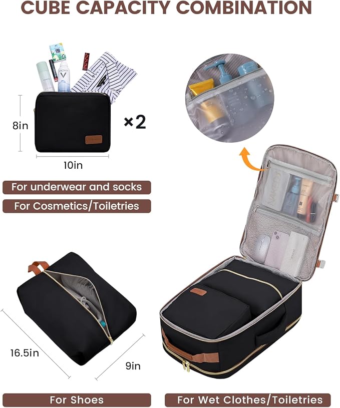 LOVEVOOK 40L Travel Backpack for Women & Men, Airline Approved Carry On Luggage with 3 Packing Cubes, TSA Overnight Bags, Waterproof Personal Item Bag, Weekender Essentials Backpacks fits 17" Laptop