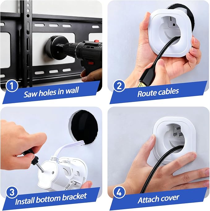 in Wall Cable Management Kit, MOOEGG Wall Mount TV Cord Hider, Hide Wires Along Wall, Built-in Outlet Wire Concealer with Extension Cord & Hand Saw, Safe Practical Cable Organizer for Home Theater