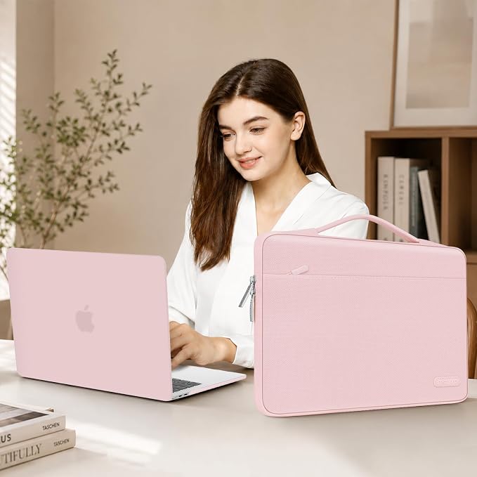 MOSISO Compatible with MacBook Air 13 inch Case M5 2026 M4 2025 M3 M2 2024-2022 A3449 A3240 A3113 A2681,Hard Shell&Sleeve Bag&Keyboard Skin&Webcam Cover&ScreenFilm for MacBook Air 13.6, Baby Pink