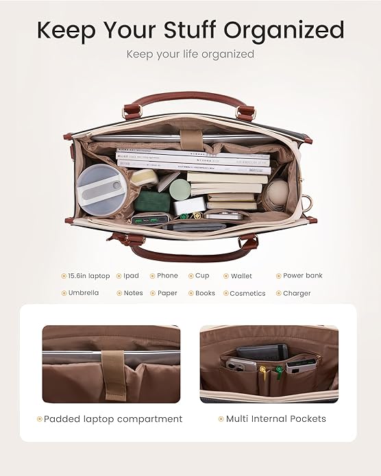 LOVEVOOK Laptop Bag for Women, 2-in-1 Tote Purse with Clutch & Cup Holder, Waterproof Briefcase for Work Travel