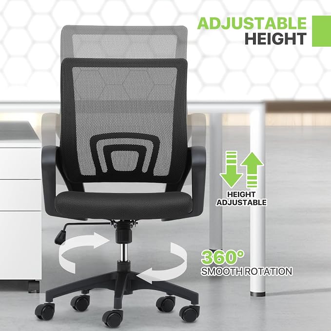 Magshion Ergonomic Office Chair 20 Pack, Mid-Back Mesh Desk Chair, Adjustable Swivel Computer Chair with Lumbar Support & Breathable Backrest for Gaming, Work, Study, 300 Lbs Capacity, Black
