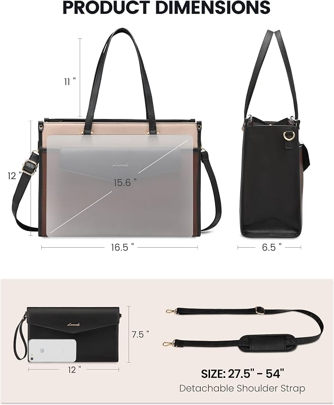 LOVEVOOK Laptop Bag for Women, 15.6'' Laptop Tote Purse 2-in-1 Professional Work Bag Business Briefcase with Clutch Purse, Waterproof Leather Computer Handbag for Teacher Office Travel