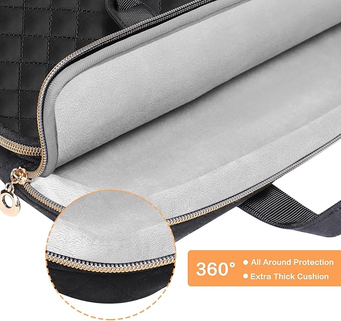 MOSISO 360 Protective Laptop Case 16 inch,15-15.6 inch Laptop Sleeve Compatible with MacBook Pro 16 M5 M4 M3 M2 M1 HP Acer Dell Lenovo,Square Quilted Bag Cover with 2 Pockets&Handle&Belt, Black